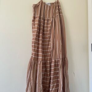 JUST FEMALE Sleeveless Striped Brown and White Maxi Dress